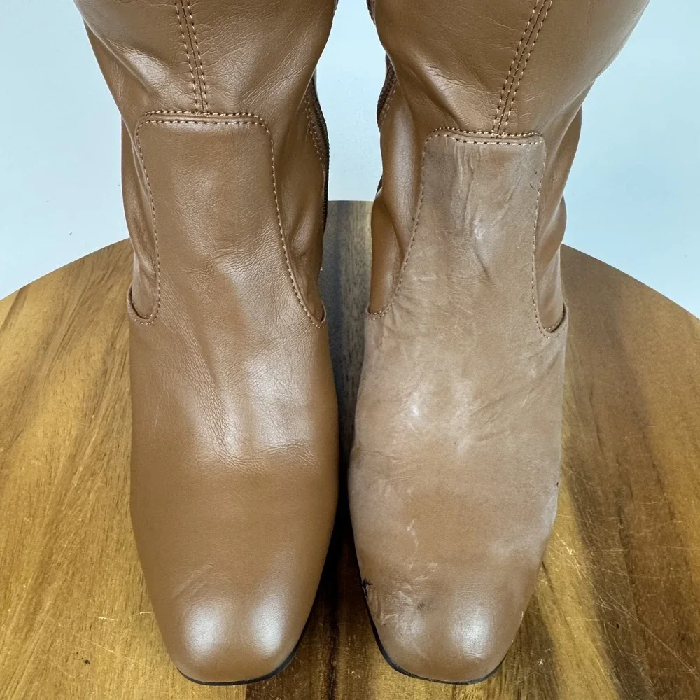 Womens New Franco Sarto Talfer Brown Faux Leather‎ Knee High Riding Boots Size 8